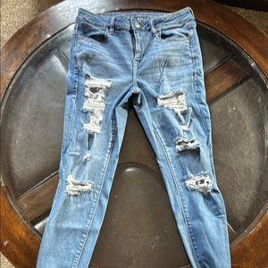 American Eagle Blue Jeggings with Distressed Detailing Extra Short